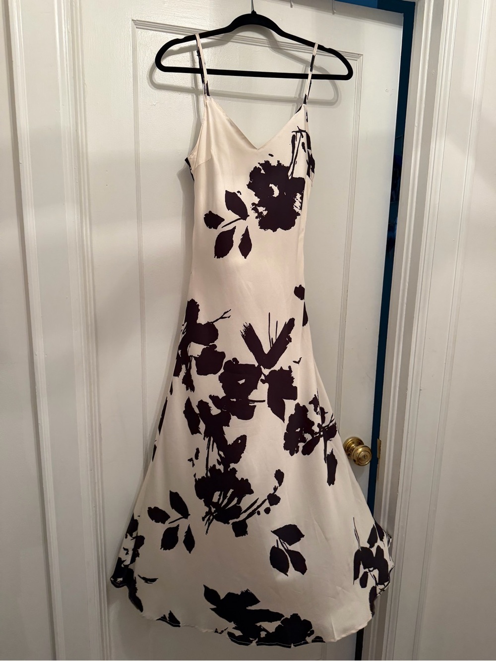 fab'rik Cream Slip Dress with Black Floral Print